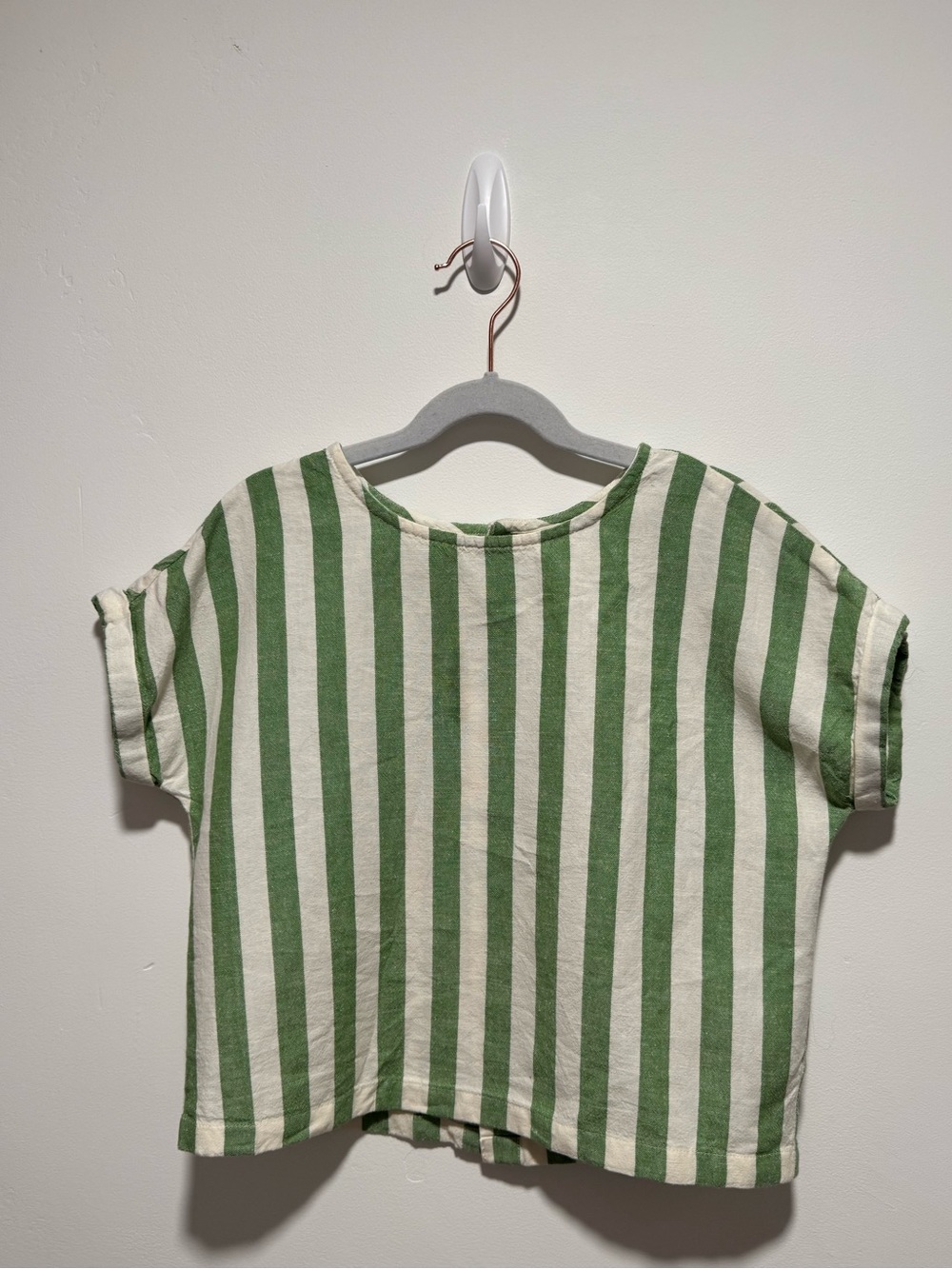 Hanna Andersson Girls Green and Cream Striped Tee - Casual Short Sleeve Top -8